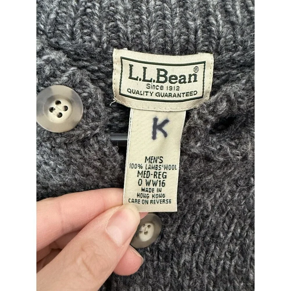 LL Bean 100% Lambs Wool Men's Classic Ragg Sweater Henley Pullover Gray Medium - Picture 4 of 9